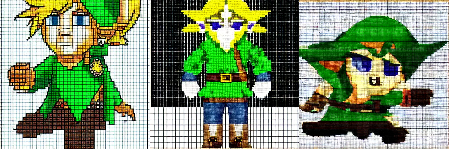 link from legend of zelda in cross stitch pattern, 8bit, Stable Diffusion