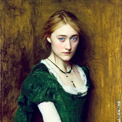 Prompt: Saoirse Ronan painted by John Everett Millais, real-life accurate, photoshoot