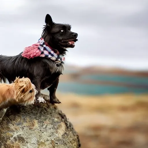 Prompt: a photo of a boy riding on a fat flying cairn terrier