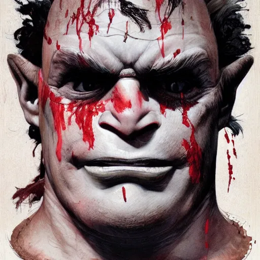 Image similar to grinning one-eyed grimpunk vile reprobate portrait portrait Cyclops Cyclops Polyphemus shrek with tombow norman rockwell greg rutkowski frank frazetta alexandre briclot Dave Dorman splatterpaint