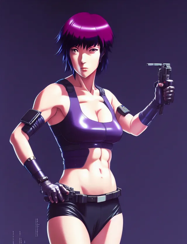 Image similar to a fullbody portrait of motoko kusanagi the major ghost in the shell : : stand alone complex, under repairs, maintenance : : by ilya kuvshinov, rossdraws, artgerm, sola digital arts, anti aliasing, raytracing : :