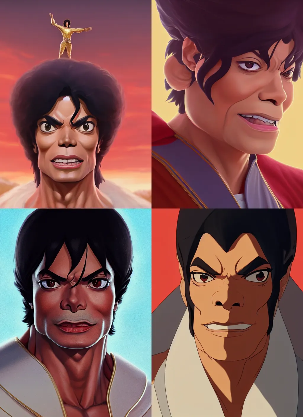 Image similar to centered!! macro portrait of medieval king muscular michael jackson, artstation, detailed cartoon, elegant, digital painting, concept art, smooth, sharp focus, illustration, ghibli, makoto shinkai, don bluth, fujita goro, jean giraud, akihiko yoshida, tom whalen 8 k