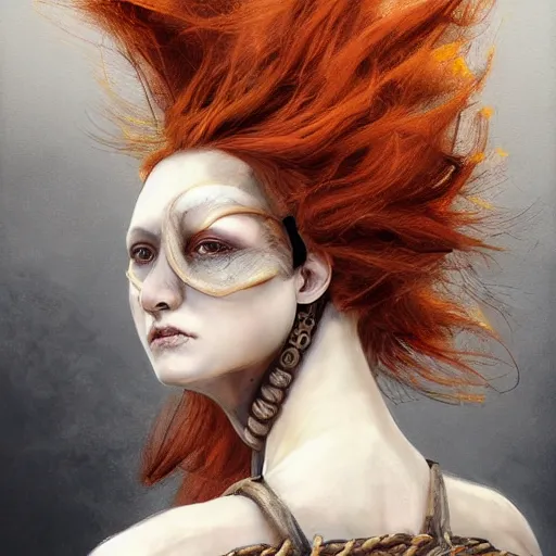 Image similar to portrait of a Shibari rope wrapped face and neck, headshot, insanely nice professional hair style, dramatic hair color, digital painting, of a old 13th century, cyborg traveler, amber jewels, baroque, ornate clothing, scifi, realistic, hyperdetailed, chiaroscuro, concept art, art by Franz Hals and Jon Foster and Ayami Kojima and Amano and Karol Bak,