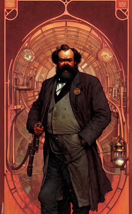 Prompt: karl marx 9 9 9 gorgeous lighting by weta studio, mucha, bautista and norman rockwell and greg rutkowski and tom bagshaw and james gurney and lucasfilm