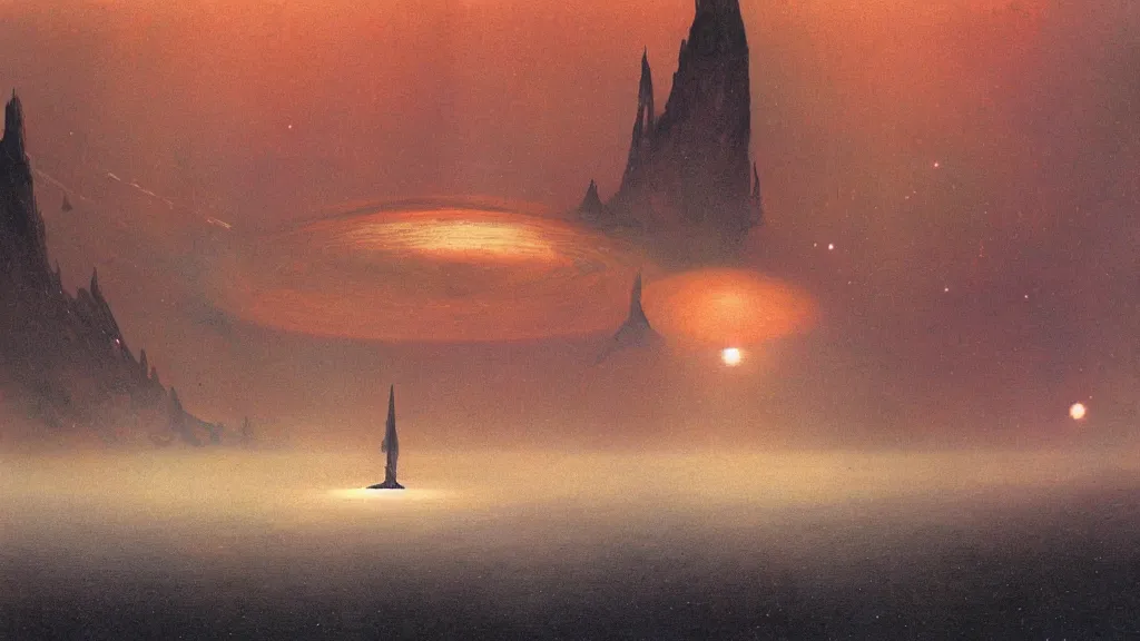 Image similar to otherworldly atmosphere of emissary space by arthur haas and bruce pennington and john schoenherr, cinematic matte painting