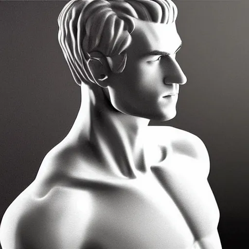 Image similar to “a realistic detailed photo of a guy who is an attractive humanoid who is half robot and half humanoid, who is a male android, Andrew Garfield, shiny skin, posing like a statue, blank stare”