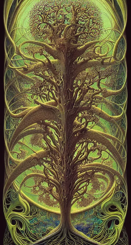 Image similar to tree of life by roger dean and andrew ferez, art forms of nature by ernst haeckel, divine chaos engine, symbolist, visionary, art nouveau, botanical fractal structures, organic, detailed, realistic, surreality