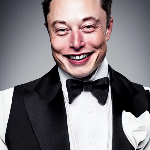 Prompt: 4 k highly detailed portrait 3 / 4 photography by elon musk wearing a tuxedo tuxedo and a top hat top hat smiling happy and satisfied