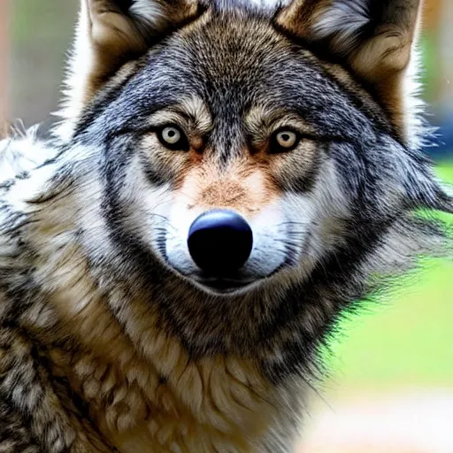 Image similar to a wolf with a cat muzzle.