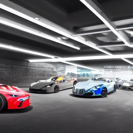 Image similar to cctv looking at a drift racing of diamond cars, gems, gold, bright colors ultrawide lens, details, studio lighting, realism, complex lights