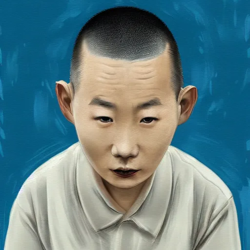 Image similar to wrinkly chinese boy with buzz cut, digital painting