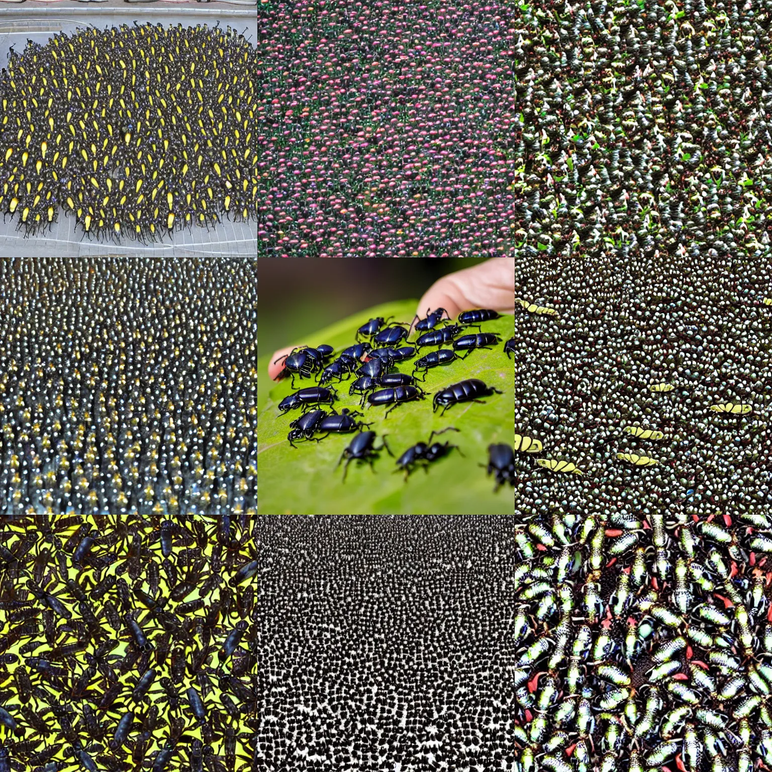 Prompt: an army of beetles overwhelming a person