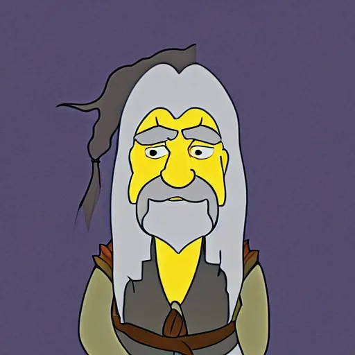 Image similar to gandalf portrait, simpsons cartoon style.