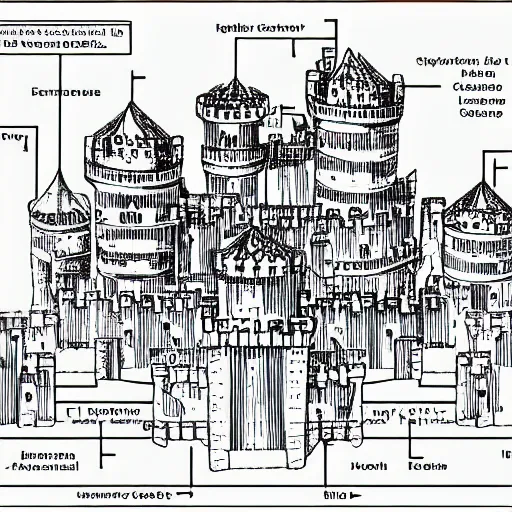 Image similar to a complex castle illustration from electronics schematics.