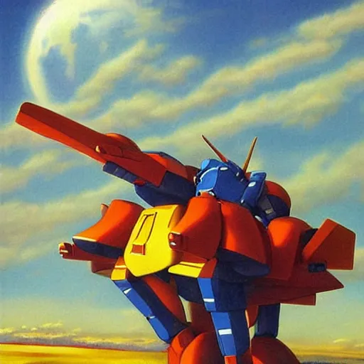 Image similar to a gundam shaped like a duck, robot shaped like a rubber duck, by Jim Burns