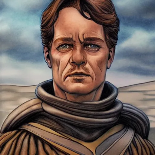 Image similar to paul atreides from dune in jan duursema detailed and realistic style