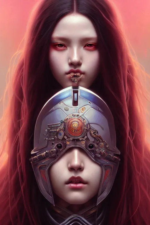 Prompt: painting of olivia hye loona cyberpunk samurai, perfect face, ultra realistic, concept art, intricate details, eerie, highly detailed, photorealistic, octane render, 8 k, unreal engine. art by artgerm and greg rutkowski and magali villeneuve and alphonse mucha