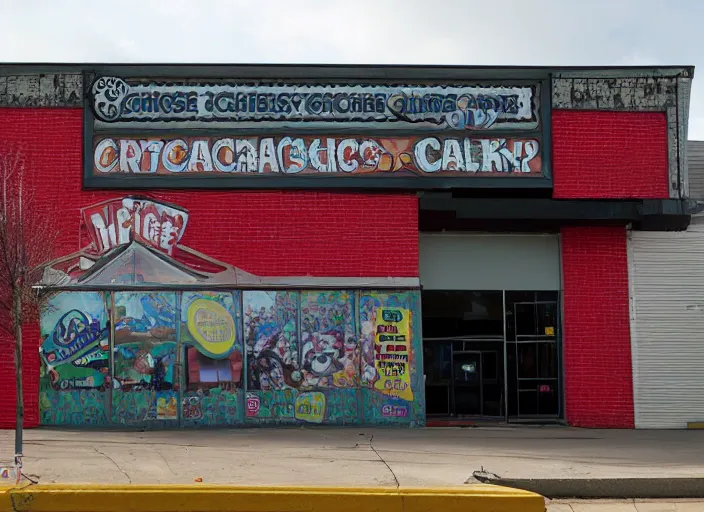 Image similar to the outside of the building for a circus themed Chuck E. Cheese’s play place. It’s permanently shut down, abandoned, Wisconsin, out of business Chuck E. Cheese building, got shut down because the mascot scared kids