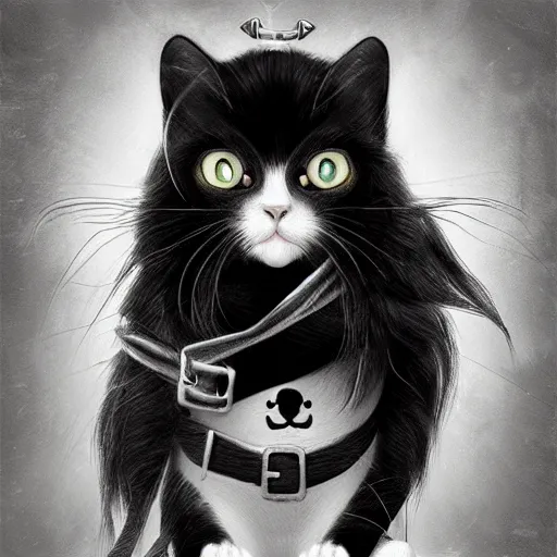 Prompt: black-white cat as a pirate, digital art, artstation,