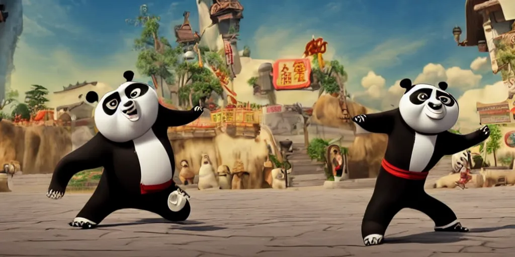 Image similar to mr bean in kung fu panda style, digital art, unreal engine