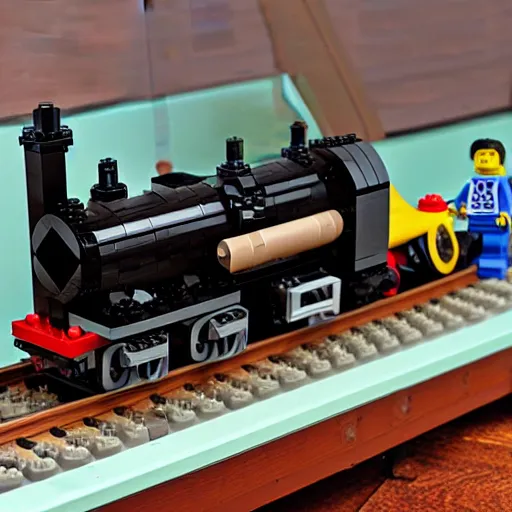 Prompt: lego train steam engine realstic