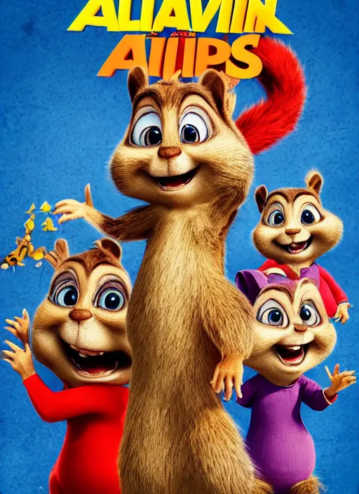 Prompt: alvin and the chipmunks horror movie poster