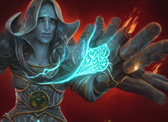 Prompt: hand with magical healing energy, tarot card, blizzard entertainment, ilm, intricate, highly detailed, centered, digital painting, artstation, concept art, smooth, sharp focus, illustration