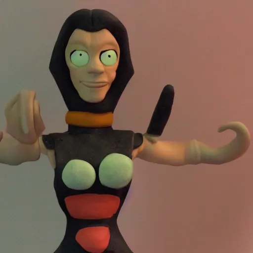 Image similar to portrait of leela from futurama, in the style of a clay model.