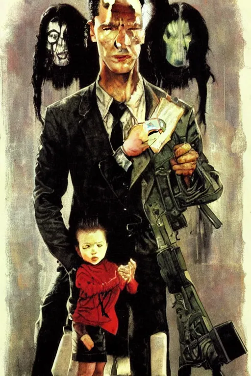 Image similar to Neo from Matrix painted by Norman Rockwell