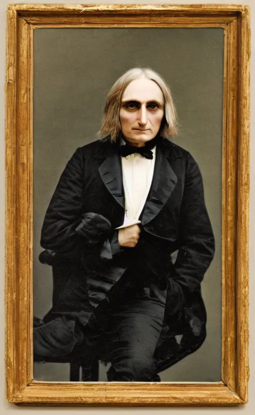 Prompt: a colour photograph of franz liszt ( 1 8 1 1 - 1 8 8 6 ) in the style of annie liebowitz