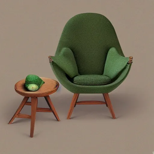 Image similar to an avocado armchair and avocado table, realistic, 8 k, extremely detailed, cgi, trending on artstation, hyper - realistic render, by greg rutkowski