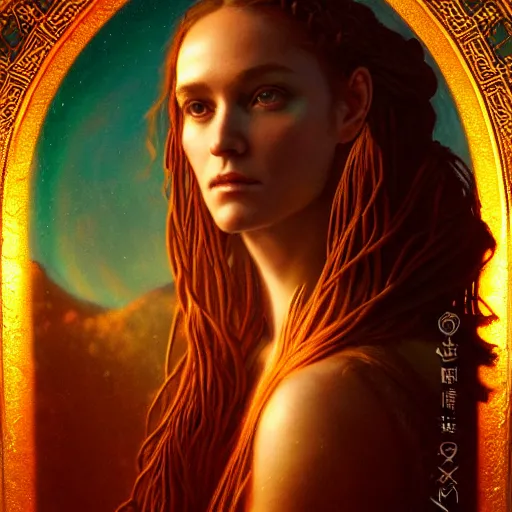 Image similar to majestic gracious regal goddess persephone portrait, ancient greece, elysium, atmospheric lighting, painted, intricate, volumetric lighting, beautiful, rich deep colours masterpiece, golden hour, sharp focus, ultra detailed, by leesha hannigan, ross tran, thierry doizon, kai carpenter, ignacio fernandez rios