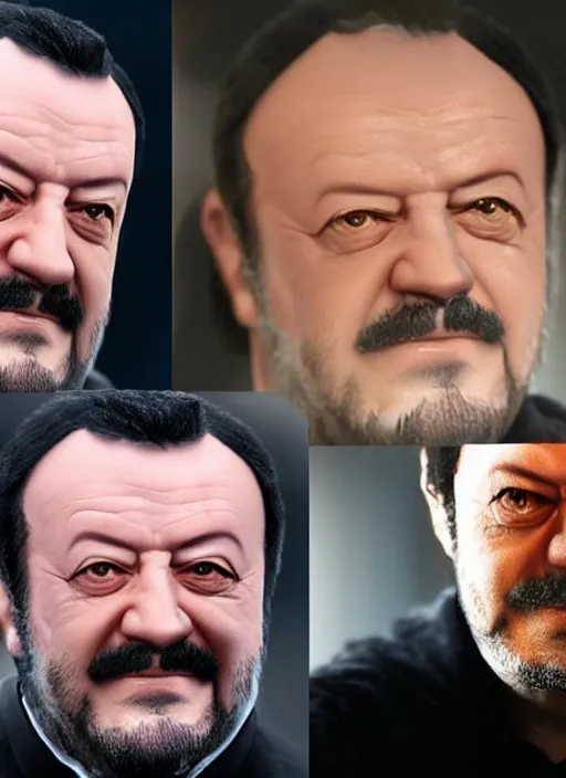 Prompt: matteo salvini as emperor palpatine of star wars, detailed photo, unreal engine, realistic, symmetrical face, detailed face