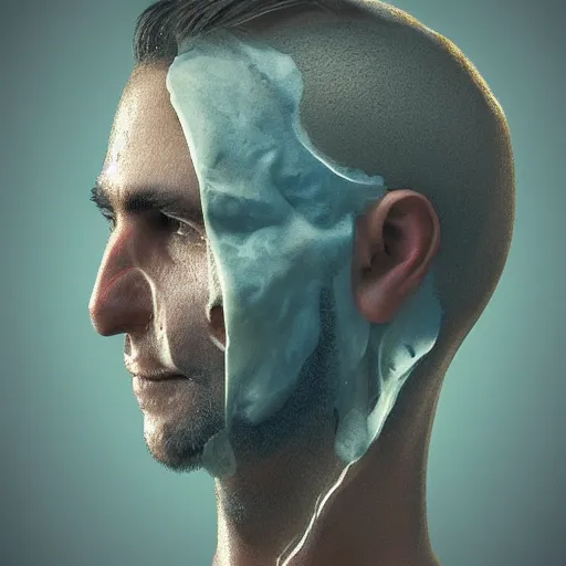 Image similar to A man peeling his face to show his skull, artstation, digital art