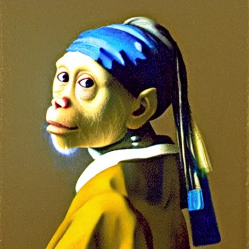 Image similar to a philosopher monkey lost deep in thought, portrait, by vermeer