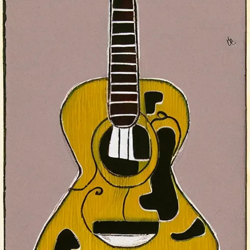 Prompt: A bee with a guitar drawn at Disney by Duchamp