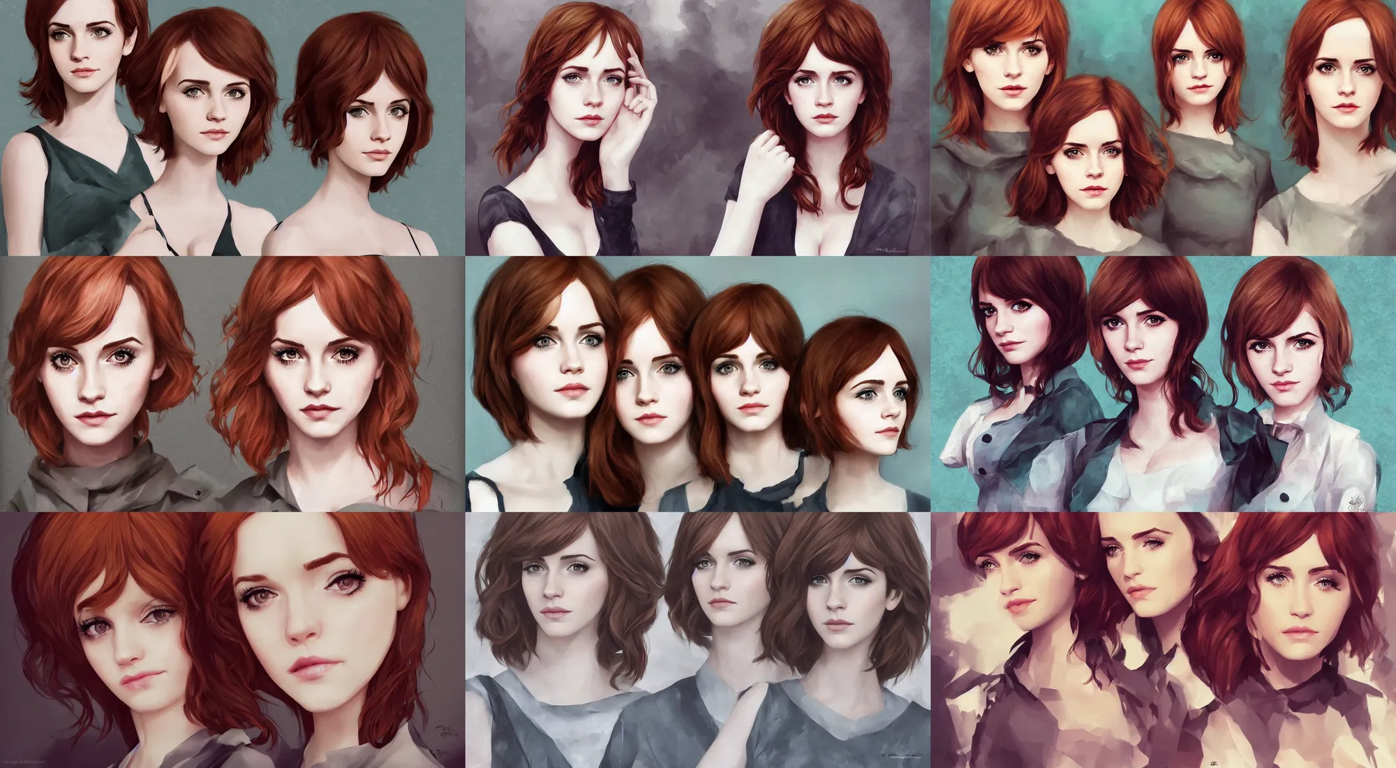 Prompt: christina hendricks mixed with emma watson, ilya kuvshinov, rossdraw