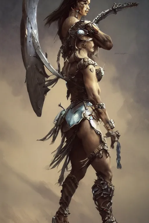 Prompt: full character portrait of a beautiful female warrior by frank frazetta, Ann Bachelier, trending on artstation, Mystical Valkyrie, realistic, clear refined, beautifully detailed, digital art, Unreal Engine, 8k, HD