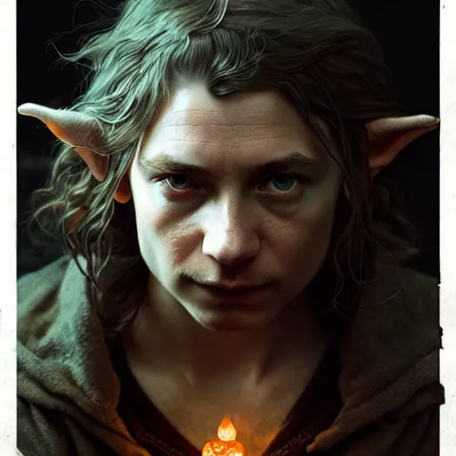 Image similar to A druggie hobbit, ultra realistic, concept art, intricate details, eerie, highly detailed, photorealistic, octane render, 8k, unreal engine, art by artgerm and greg rutkowski and alphonse mucha