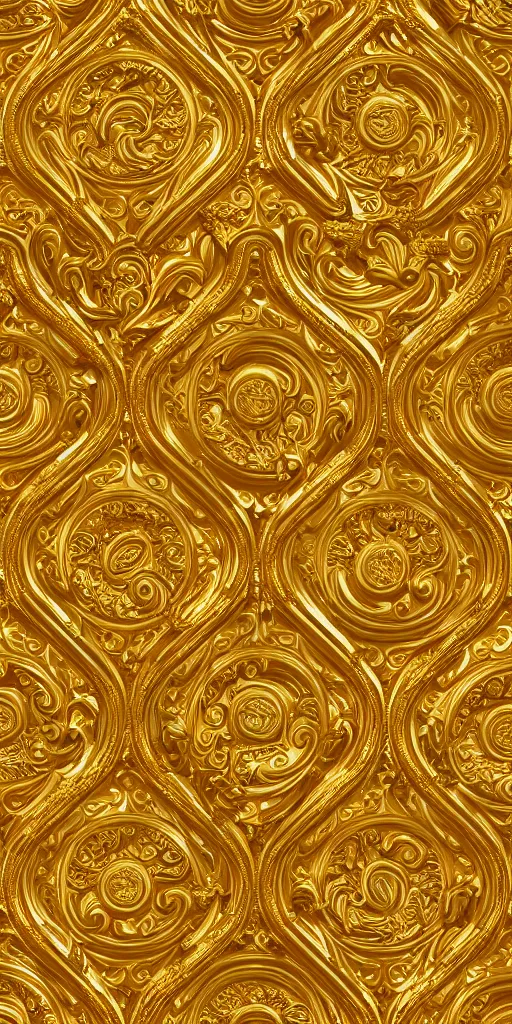 Image similar to seamless 3D baroque gold pattern, Beautiful dynamic shadows ,Artstation, versace pattern, concept design art, Octane render,8K