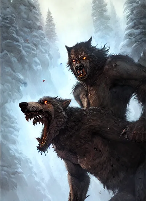 Image similar to rugged werewolf, dnd, fantasy oil _ painting _ unreal _ 5 _ daz. _ rpg _ extremely _ detailed _ artgerm _ greg rutkowski