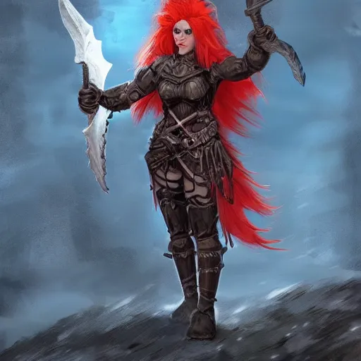 Image similar to a battle ready red haired valkyrie with gargoyle wings and a fiery sword, fantasy concept art
