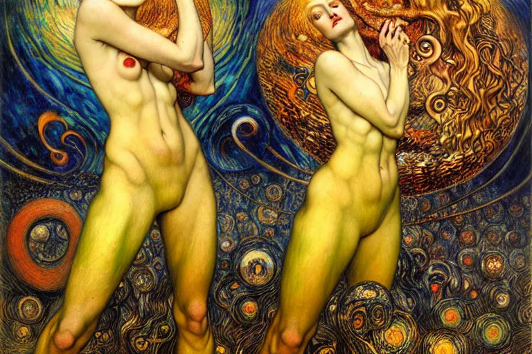 Image similar to Divine Chaos Engine by Karol Bak, Jean Delville, William Blake, Gustav Klimt, and Vincent Van Gogh, symbolist, visionary