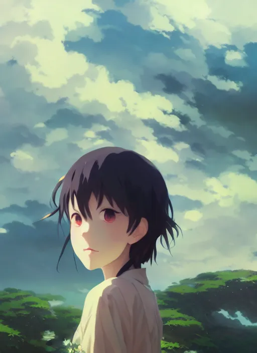 Image similar to portrait of djigokushojo, cloudy sky background lush landscape illustration concept art anime key visual trending pixiv fanbox by wlop and greg rutkowski and makoto shinkai and studio ghibli