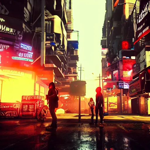 Prompt: crowded streets of manila turned cyberpunk filled with poverty, beggars and crime, deppresing image, unreal engine, artstation hd