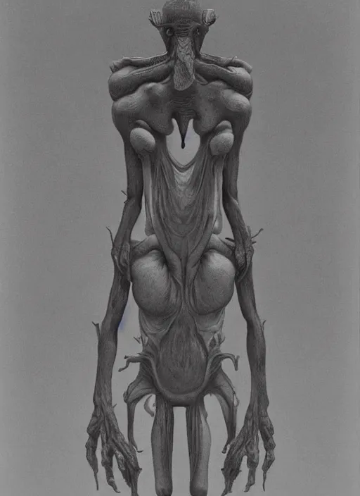 Prompt: the unggoy [ 3 ] ( monachus frigus ; latin, cold monk ) are a sapient species of squat bipedal xeno - arthropodal vertebroid lifeforms in the unified races of the covenant, in the style of zdzisław beksinski