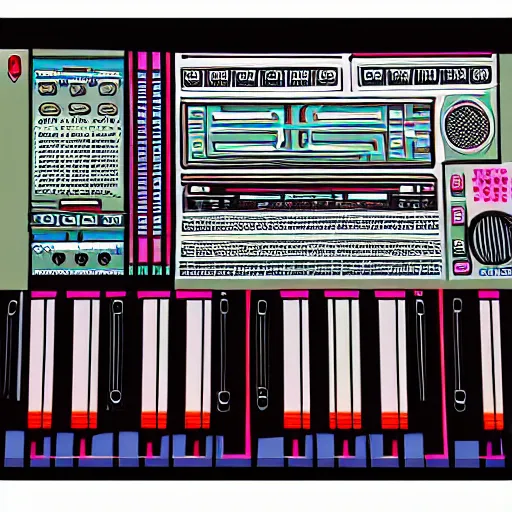 Prompt: psychodelic linocut of an Akai MPC-60