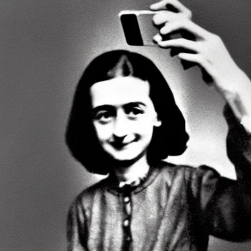 Prompt: anne frank selfie as an instagram influencer.