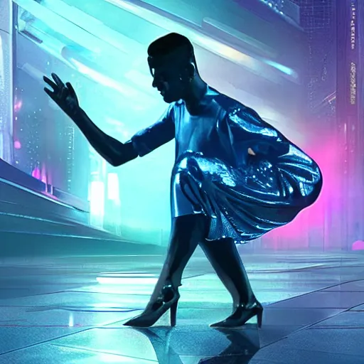 Prompt: hologram dancer, blade runner 2045