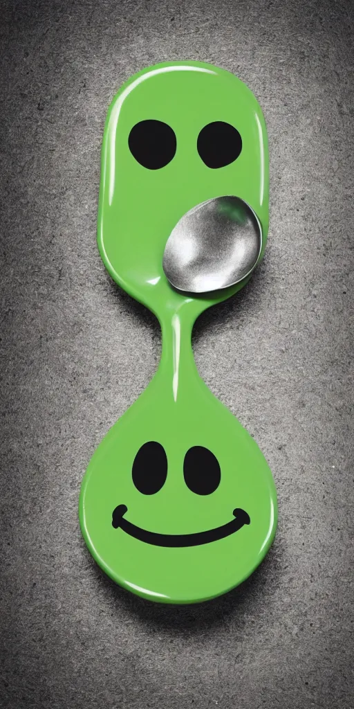 Prompt: catalog illustration of a spoon with eyes and a smile with a green tshirt on